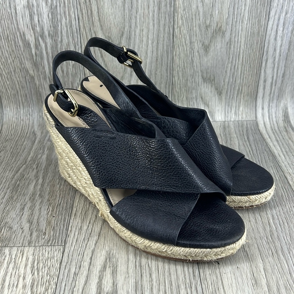 VIA SPIGA for Bloomingdales black leather espardrille wedge sandals